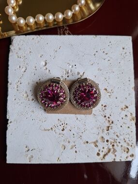 Albert WEISS Elegant Pink Crystal Round Clip-On Earrings
